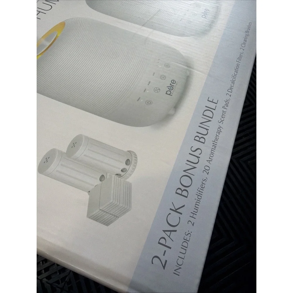 2 Pack Pure Enrichment HUME Sense Top Fill Ultrasonic Quiet Humidifiers
